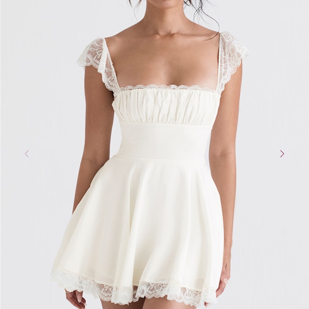 Elegant White Lace Trim Dress